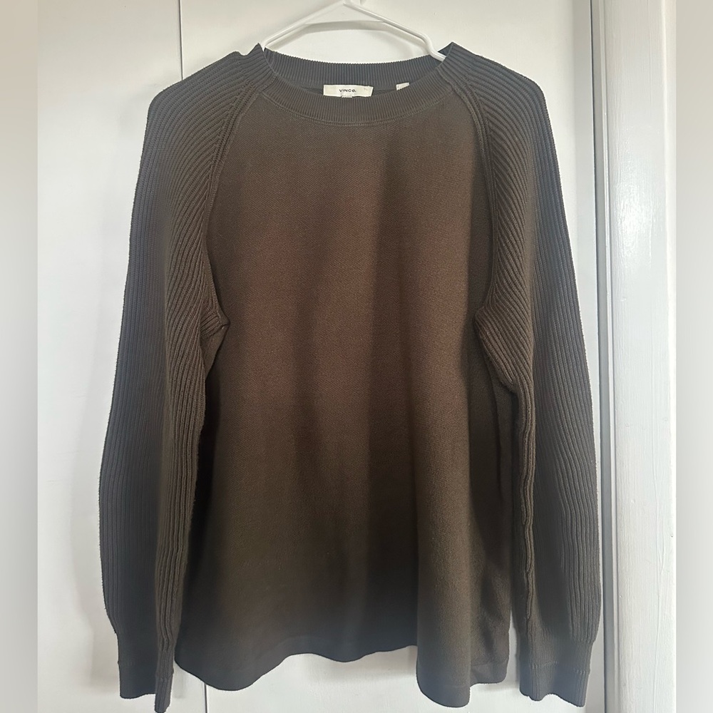 Vince Size M Mixed Rib Raglan Sleeve Sweater Crew Neck Green Pullover